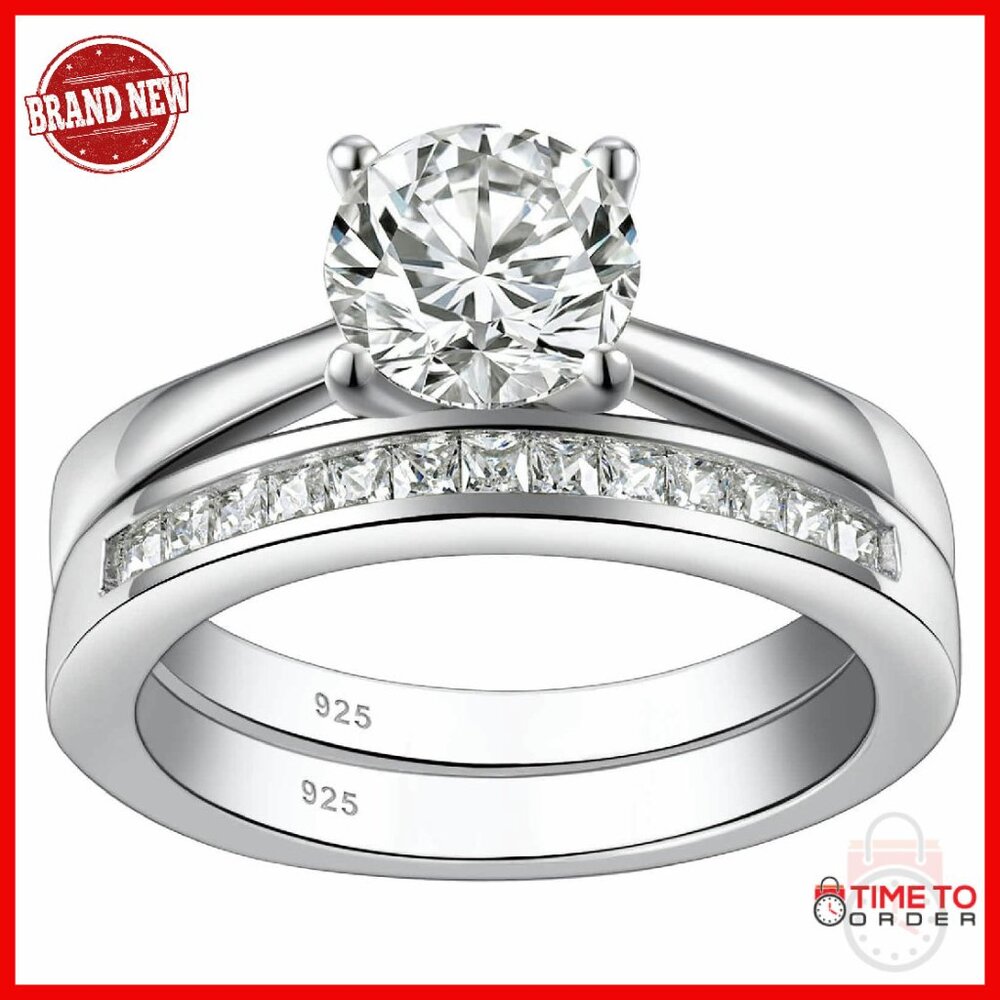 Moissanite Solitaire Wedding Ring Set Sterling Si… - image 1